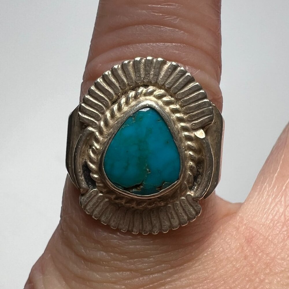Sterling Silver Ring with Teardrop Turquoise Center